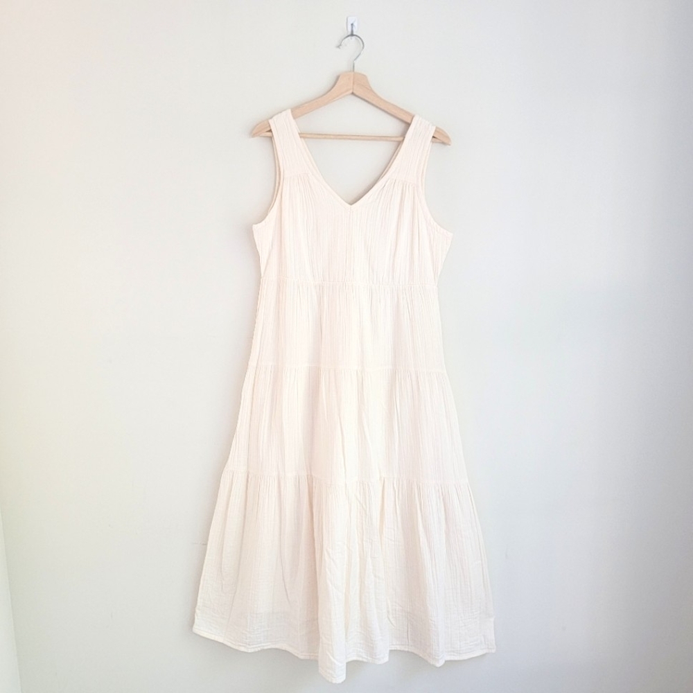 NWT Quince 100% Organic Cotton Gauze Tiered Maxi Dress - Vintage Cream, S